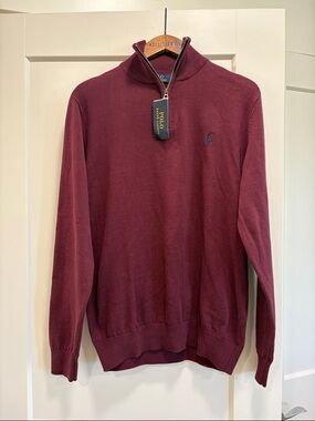 Polo by Ralph Lauren Men's Zip-Neck Sweater in Burgundy—New with Tags—Large